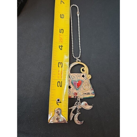 Ganz Pewter & Enamel Purse W/ Hat Moon & Shoe Charms Key Chain Ornament 7" - Picture 4 of 4